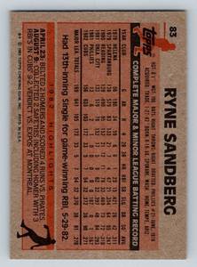 lot 18D image: Ryne Sandberg RC 1983 Topps #83 Vintage Rookie Baseball Card