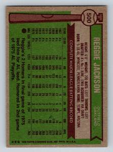 lot 61D image: Reggie Jackson 1976 Topps #500 Vintage Baseball Card