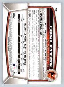 lot 65D image: Gunnar Henderson RC 2023 Bowman #65 Rookie Baseball Card