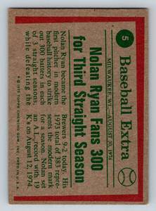 lot 77D image: Nolan Ryan 1975 Topps Highlights #5 Vintage Baseball Card