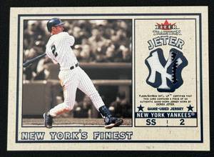 lot 10A image: Derek Jeter Yankees Pinstripe Relic Game Used 2002 Fleer Tradition Baseball Card