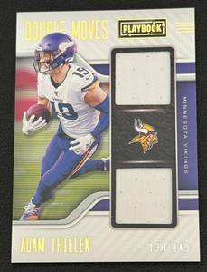 lot 25A image: Adam Thielen Dual Relic 149 2021 Playbook Double Mooves #DM-ATH, numbered 138149 - Minnesota Vikings Football Card