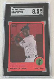 lot 28A image: Torii Hunter Red Hot Foil #3450 SGC 8.5 NM-MT 2021 Topps Archives #131 Minnesota Twins Baseball Card
