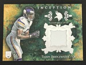lot 29A image: Teddy Bridgewater RC Relic 7475 2014 Topps Inception Rookie Patch #RP-TB Minnesota Vikings Football Card