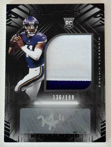 lot 39A image: Kellen Mond RPA - Auto, Rookie, Relic RC 199 - 2021 Black #206 numbered 136199, Rookie Signed Minnesota Vikings Football Card