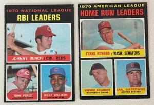 lot 41A image: 1971 Topps 2 Card Lot - AL HR Leaders #65 and NL RBI Leaders #64 - Killebrew, Yastrzemski, Bench, Perez, Williams, Howard Vintage Baseball Cards