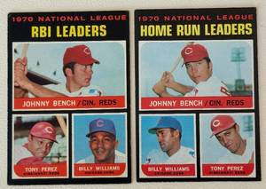 lot 43A image: 1971 Topps 2 Card Lot - NL RBI Leaders #64 and NL HR Leaders #66- Bench, Perez, Williams Vintage Baseball Cards