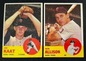 lot 27D image: 1963 Topps 2 Card Minnesota Twins Lot - Jim Kaat #165 and Bob Allison #75 Vintage Baseball Cards