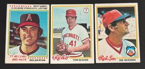 lot 71D image: 1978 Topps 3 Card Vintage Stars  HOF Lot - Nolan Ryan Carl Yastrzemski, Tom Seaver