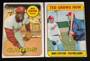 lot 73D image: 1969 Topps 2 Card Vintage Lot - Bob Gibson #200 and Ted Williams #539