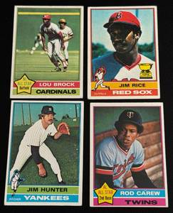 lot 78D image: 1976 Topps 4 Card Vintage HOF Stars Lot - Carew, Brock, Hunter, Rice