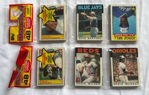 lot 26D image: (2) 1986 Topps Baseball Rack Packs - Rickey Henderson and Eddie Murray on Top, Strawberry on Bottom - Vintage Baseball Cards