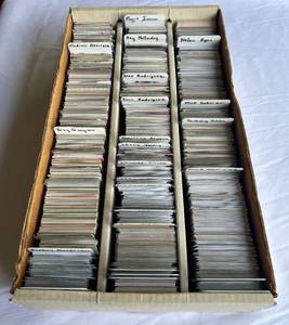 lot 11E image: HUGE 3-Row Box Full of Baseball and Football Star Cards - Gwynn, Henderson, Young, Smith, A-Rod, Nolan Ryan, McGwire, Rivera and More - Thousands of Cards