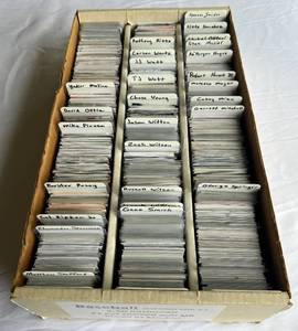lot 12E image: HUGE 3-Row Box Full of Football and Baseball Stars - Thousands of Cards
