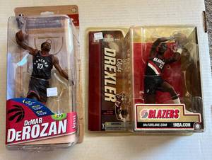 lot 61E image: (2) MacFarlane Basketball Figures - Clyde Drexler and DeMar DeRozan