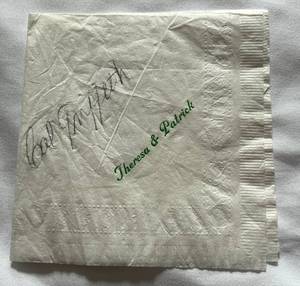 lot 91E image: Calvin Giffith (Minnesota Twins 1st Owner) Signed Vintage Wedding Napkin