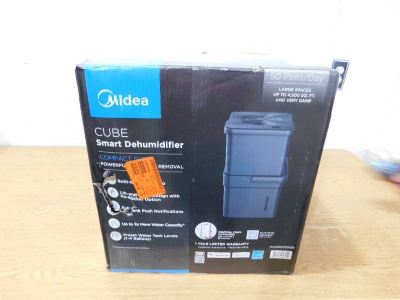 lot 34 image: New- Midea 50-Pint CUBE Smart Dehumidifier with Pump, 3X More Water Capacity, ENERGY STAR MOST EFFICIENT for up to 4,500 sf