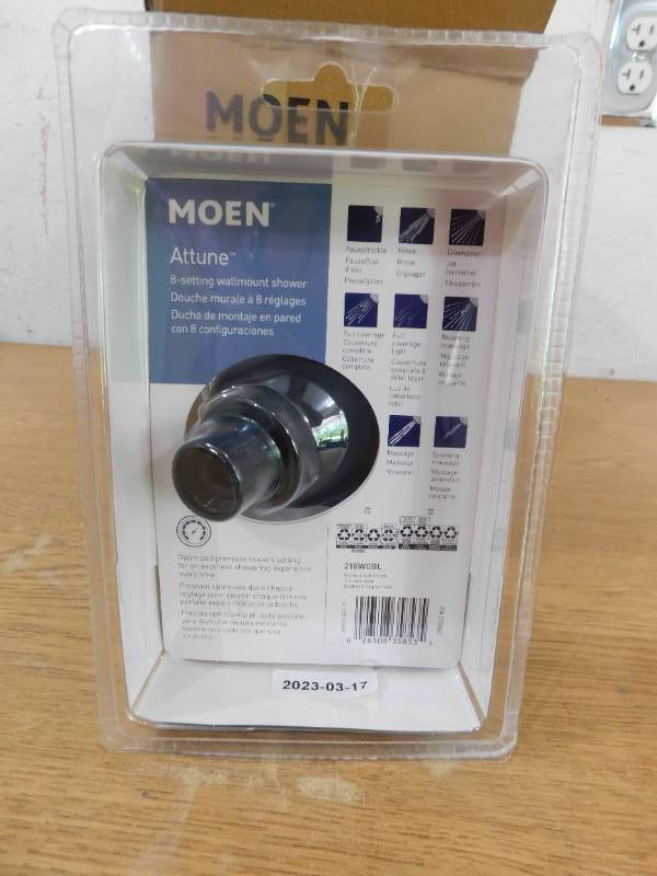 lot 56 image: (3) MOEN Attune 8-Spray Patterns 4 in. Single Wall Mount Fixed Shower Head in Matte Black
