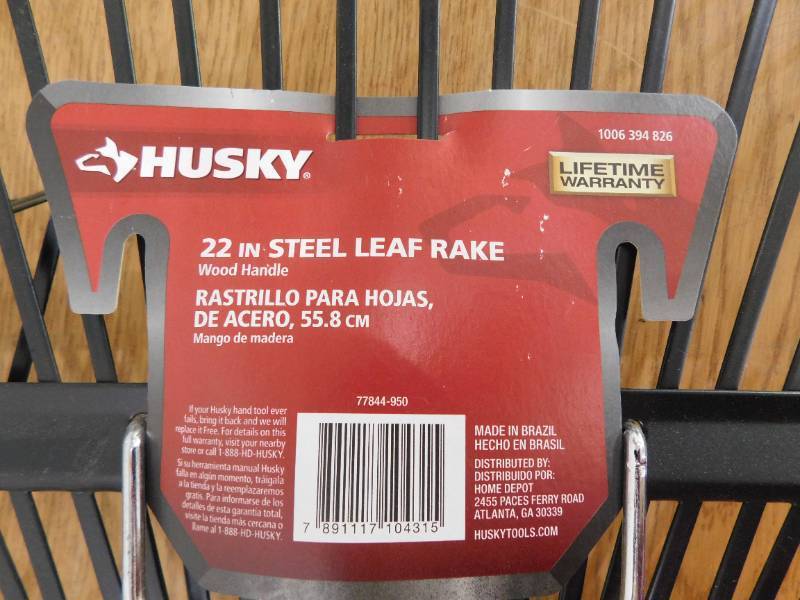 lot 76 image: (2) Husky 53 in. Long Wood Handle 22 in. Steel Leaf Rake