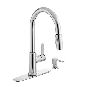 lot 127 image: Glacier Bay Paulina Single-Handle Pull-Down Sprayer Kitchen Faucet with TurboSpray, FastMount and Soap Dispenser in Polished Chrome