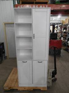 lot 12 image: White Wood 31.5 in. W Buffet Kitchen Cabinet Storage Cabinet with Adjustable Shelves and Flip Storage for Garbage Bin