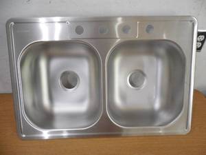 lot 9 image: Glacier Bay Neptune Drop-In Stainless Steel 33 in. 4-Hole Double Bowl Kitchen Sink