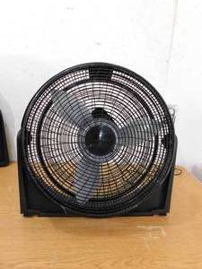 lot 77 image: Lasko 20 in. 3 Speeds Floor Fan in Black with 90 Degrees Tilt Adjustment, Built-In Carry Handle, Wall Mountable