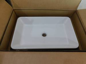 lot 106 image: Glacier Bay 22 in. Ceramic Rectangular Vessel Bathroom Sink in White