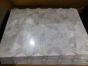 lot 110 image: (2) Daltile Xpress Mosaix Peel N Stick Frost White 18 in. x 12 Marble Zipper Mosaic Tile (29 sq. ft.)