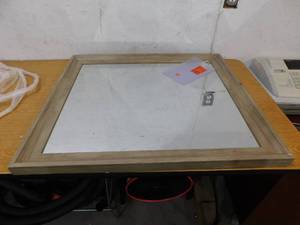 lot 125 image: Glacier Bay 29 in. W x 33 in. H Rectangular PS Framed Wall Bathroom Vanity Mirror in Wood (Screws Not Included)