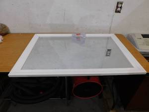 lot 126 image: Glacier Bay 28.5 in. W x 40.5 in. H Rectangular Plastic Framed Wall Bathroom Vanity Mirror in White (Screws Not Included)