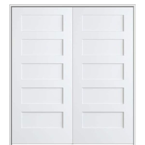 lot 75 image: Shaker Flat Panel 64 in. x 80 in. Both Active Solid Core Primed Composite Double Prehung French Door w 4-916 in. Jamb