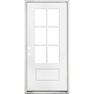 lot 91 image: 32 in. x 80 in. Legacy 6 Lite 34 Lite Clear Glass Right Hand Inswing White Primed Fiberglass Prehung Front Door
