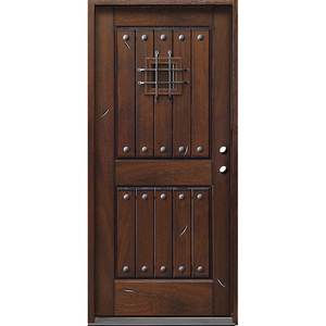 lot 93 image: Rustic Mahogany Type 36 in. x 80 in. 2-Panel Left-HandInswing Antique Distressed Wood Prehung Front Door