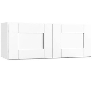 lot 137 image: Shaker 30 in. W x 12 in. D x 12 in. H Assembled Wall Bridge Kitchen Cabinet in Satin White