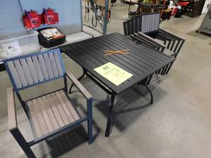 lot 79 image: 37 inch x 37 inch Square Metal Outdoor Dining Table with 6 chairs