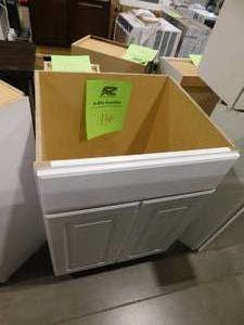lot 136 image: Hampton 24 in. W x 21 in. D x 34.5 in. H Assembled Bath Base Cabinet in Satin White without Shelf