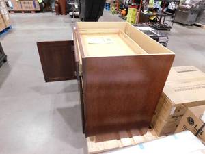 lot 160 image: Hampton Bay Hampton 36 in. W x 24 in. D x 34.5 in. H Assembled Base Kitchen Cabinet in Cognac with Drawer Glides