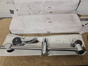 lot 50 image: 2 NIB Chrome Hand Shower , Arm Mount Bracket, Vacuum Breaker, Hose & Slide Bar