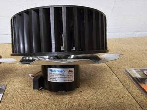 lot 32 image: Variety of items - exhaust fan, 2 pkgs of plastic shims, Honeywell thermostate, patio door handle set and a single outlet