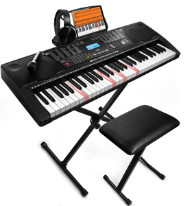 lot 7 image: Jikada 61 Key Portable Electronic Keyboard Piano wLighted Full Size Keys,LCD,Headphones,X-Stand,Stool,Music Rest,Microphone