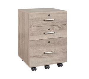 lot 422 image: Oak Color Mobile File Cabinet with Lock and 3-Drawers