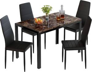 lot 443 image: Lamerge Dining Table Set for 4, Faux Marble