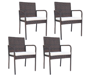 lot 48 image: 4PCS Patiojoy Outdoor Patio Wicker Chairs, with Heavy Duty Steel Frame and Soft Cushions