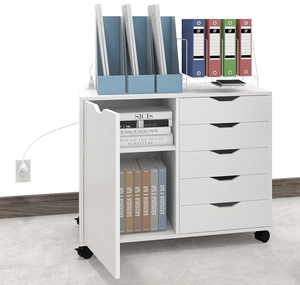 lot 170 image: PUNCIA 5-Drawer Mobilable Wood File Storage Cabinets with Power Outlets