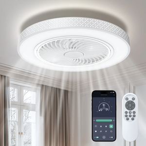 lot 173 image: BLITZWILL 20 Round Ceiling Fans with Lights, Dimmable Color Temperature and 6 Speeds, Remote & APP Control
