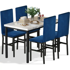 lot 177 image: 5PCS Dining Table & Chair Set with 4 Velvet Upholstered and Density Sponge Padded Dining