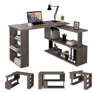 lot 180 image: Hoffree L Shaped Computer Desk, 360 Degree Rotating Home Office Desk with 2 Tier Storage Shelves