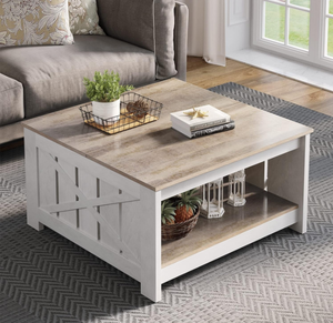 lot 191 image: YITAHOME Coffee Table Farmhouse Coffee Table with Storage Rustic Wood Cocktail Table