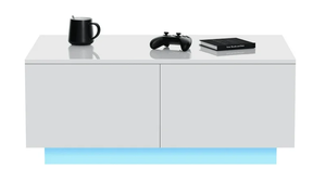 lot 192 image: Hommpa Coffee Table with 4 Drawers LED Center Cocktail Table White High Gloss Finish